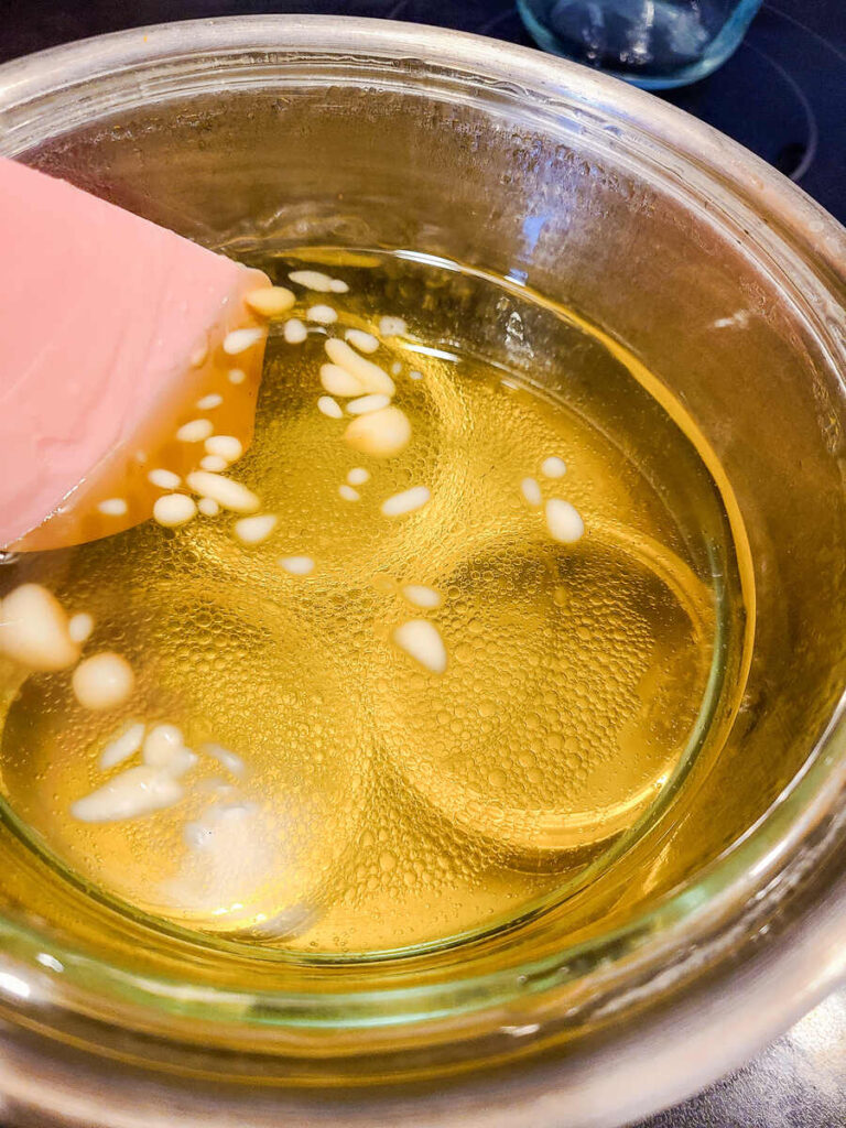lip balm ingredients melted in pot. 