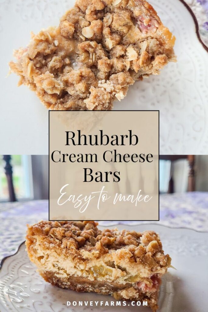 pinterest photo for Easy Rhubarb Crumble Cream Cheese Bars