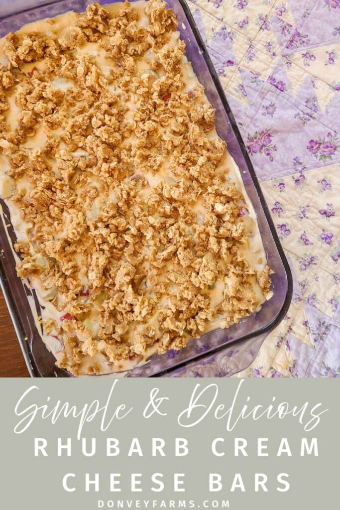 pinterest photo for Easy Rhubarb Crumble Cream Cheese Bars